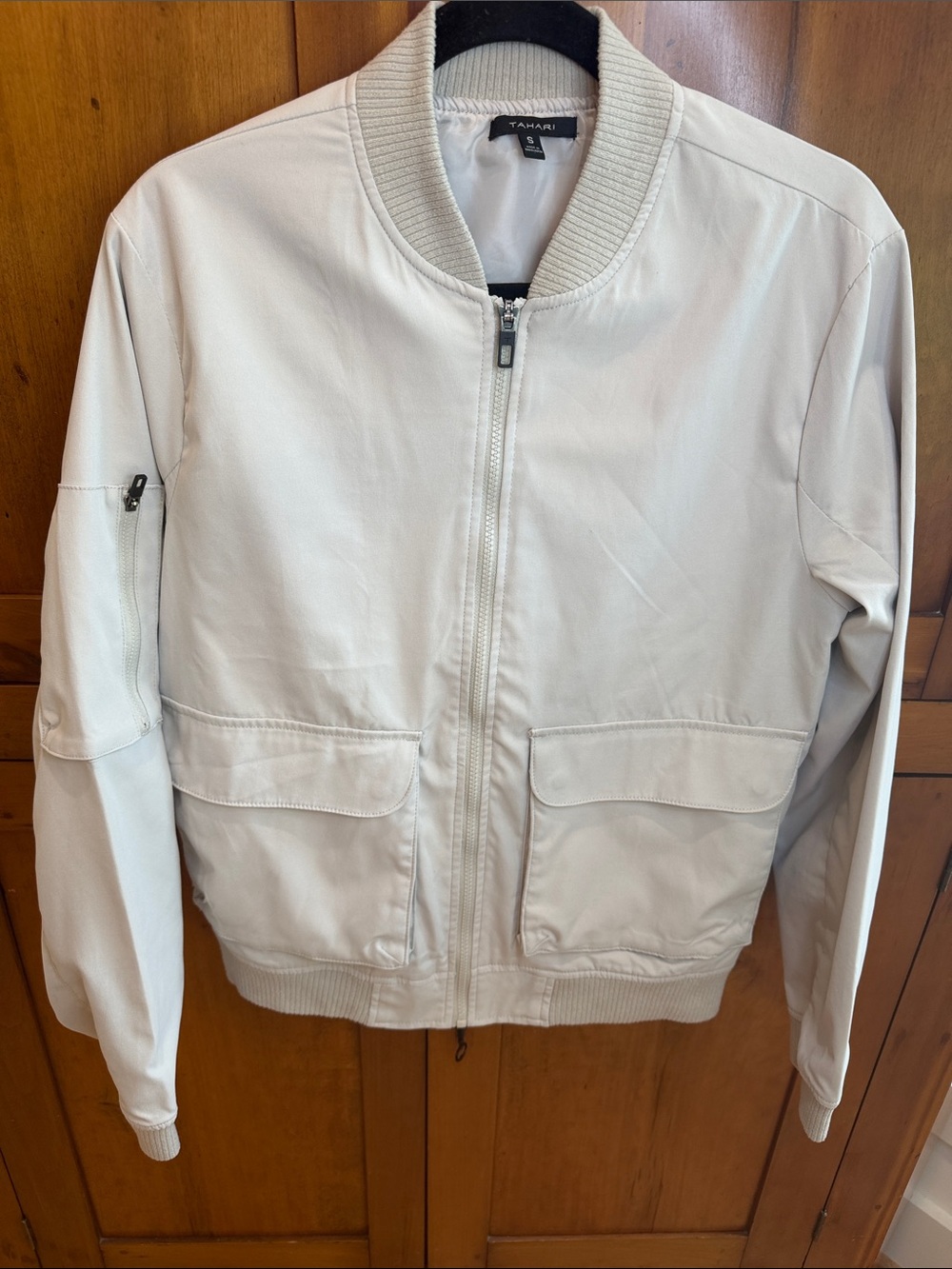 Tahari Cosstal Sand Lightweight Bomber Jacket w/Military Style Zip Up, S